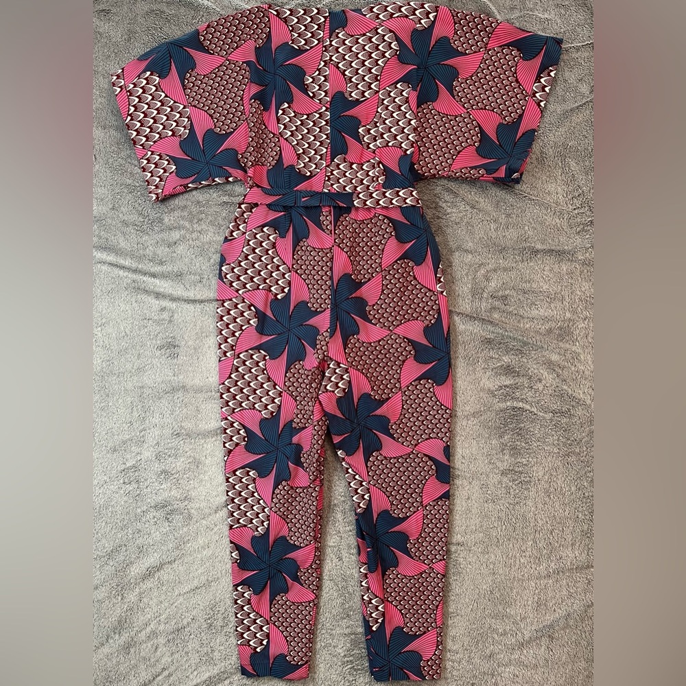 D’Iyanu Pink/Burgundy/Blue African Print Midi Jumpsuit - Picture 2 of 8